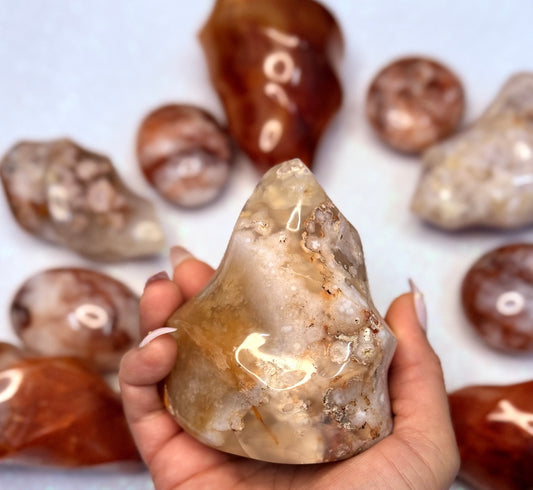 Flower Agate Flame Freeform Crystal Tower ‘Freda’ 475g