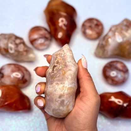 Flower Agate Freeform Flame Crystal Tower ‘Frances’ 353g