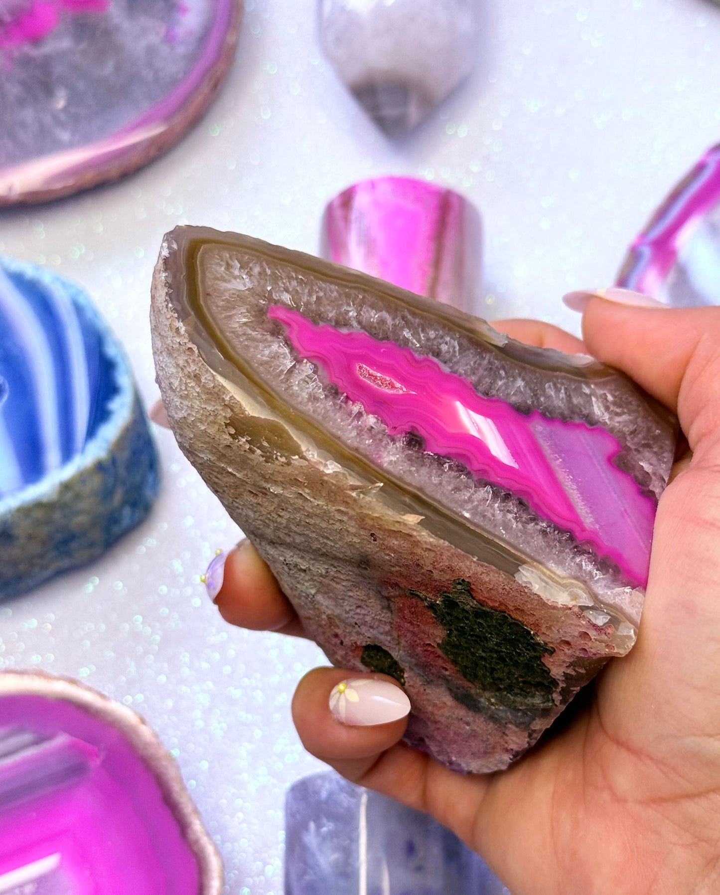 Pink Agate Basecut Freeform Standing Tower Dyed Crystal ‘Poppy’ 350g