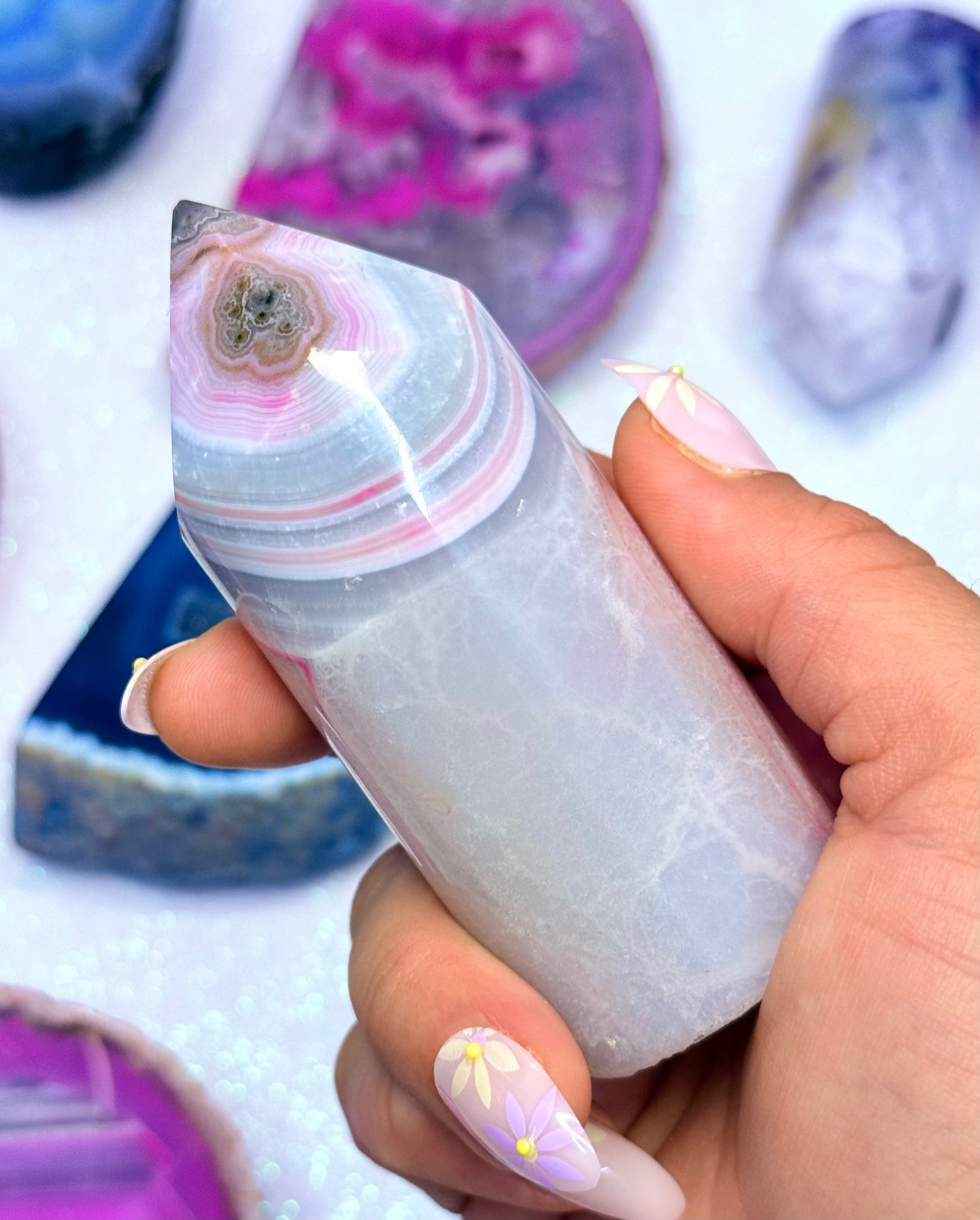 Pink Australian Agate Point Tower Generator Natural Dyed Crystal ‘Piper’ 218g
