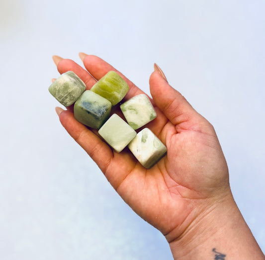Hsiuyen Nephrite Green Jade Cube Tumble Stone - Medium
