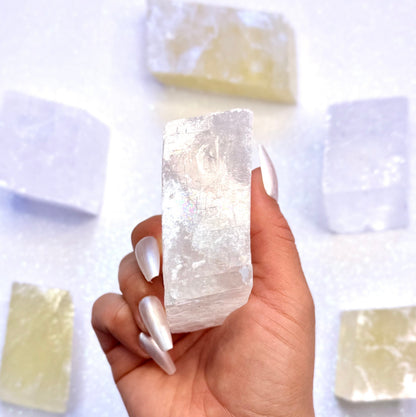 Clear Iceland Spar Optical Calcite Raw Crystal Slab #4 300g