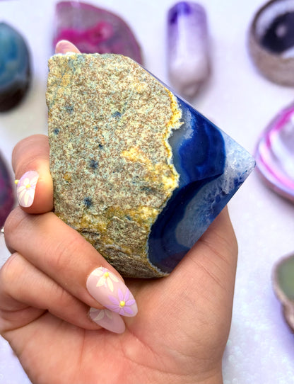 Blue Agate Point Basecut Freeform Generator Tower Dyed Natural Crystal ‘Byron’ 253g