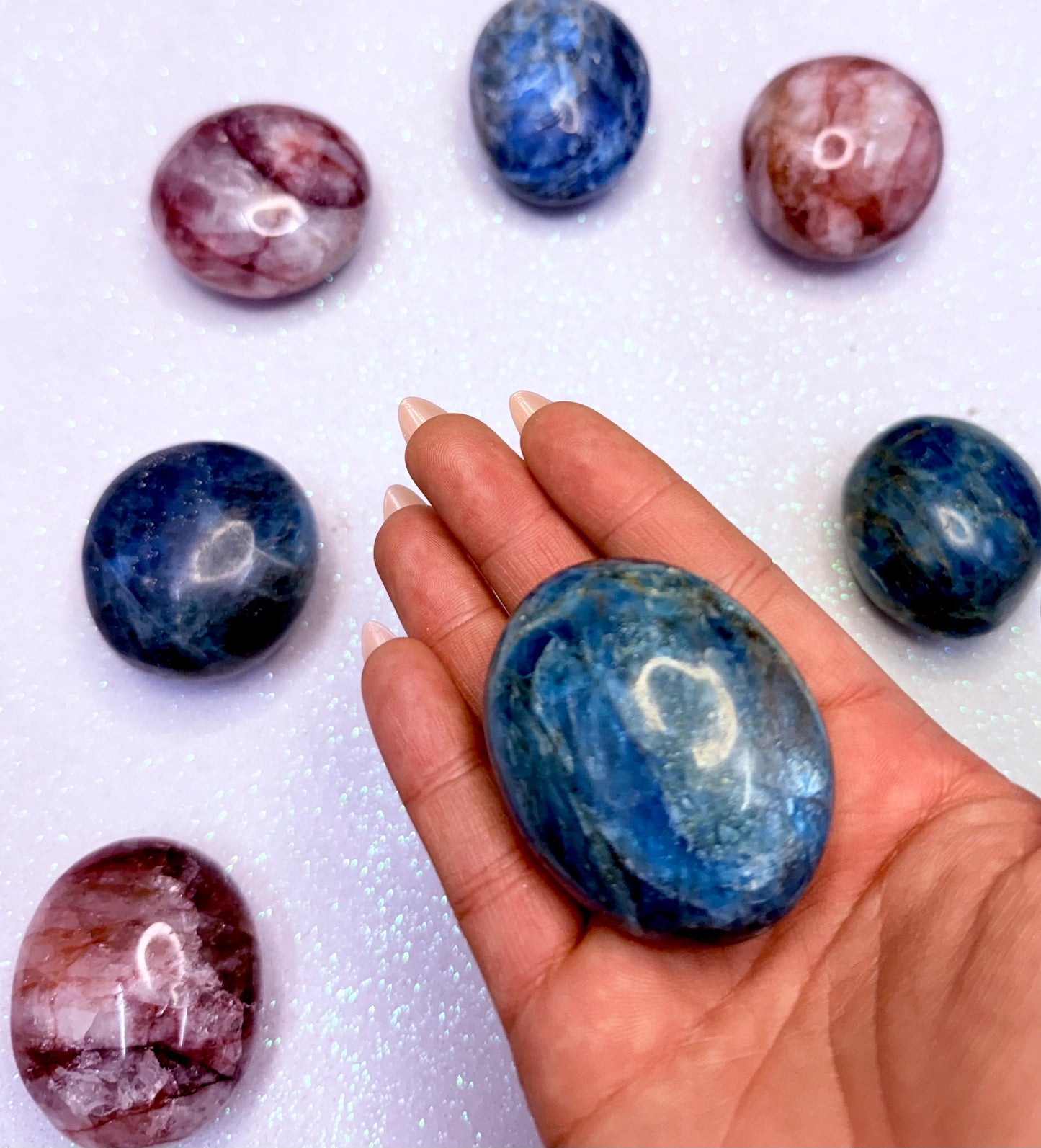 Blue Apatite Palm Stone 103g #7
