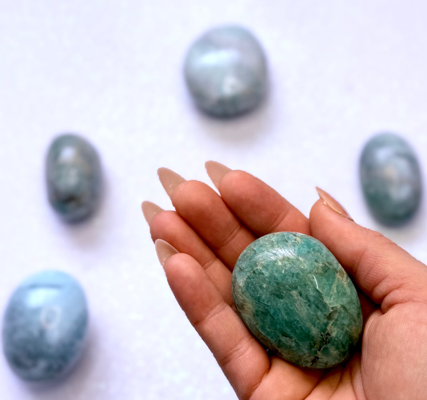 Amazonite Palm Stone with Black Tourmaline Inclusions #11