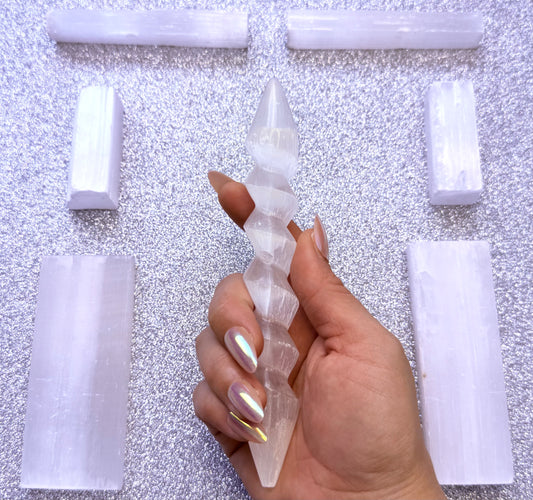 Selenite Polished Spiral Twist Wand Crystal Carving 88g