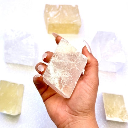 Clear Iceland Spar Optical Calcite Raw Crystal Slab #3 295g
