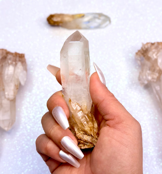 Himalayan Cathedral Clear Golden Quartz Cluster with Mineral Inclusions “Harper” 93g