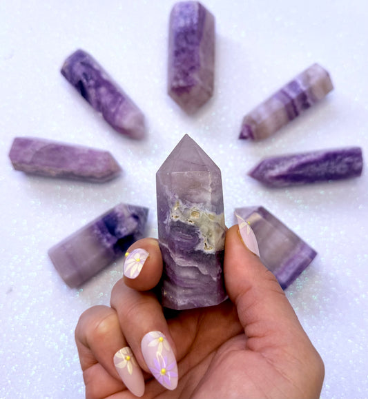 Rare Purple Silk Fluorite Point Tower 81g