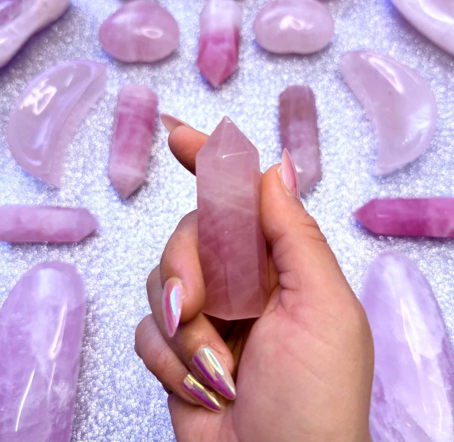 Rose Quartz Point Generator Crystal Tower - 63g