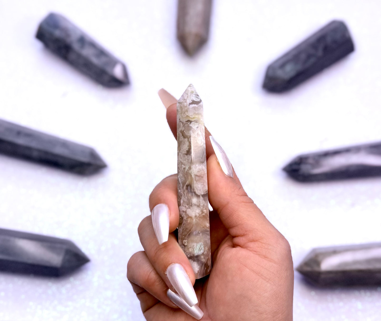 Flower Agate Point Generator Tower 75g #2