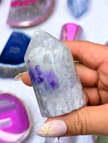 Purple Australian Agate Point Tower Generator Natural Dyed Crystal ‘Pearl’ 153g