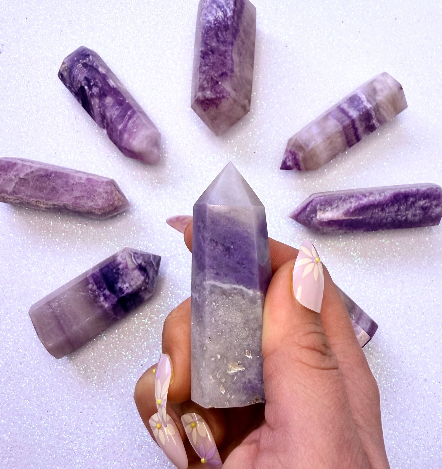 Rare Purple Silk Fluorite Point Tower 64g #9