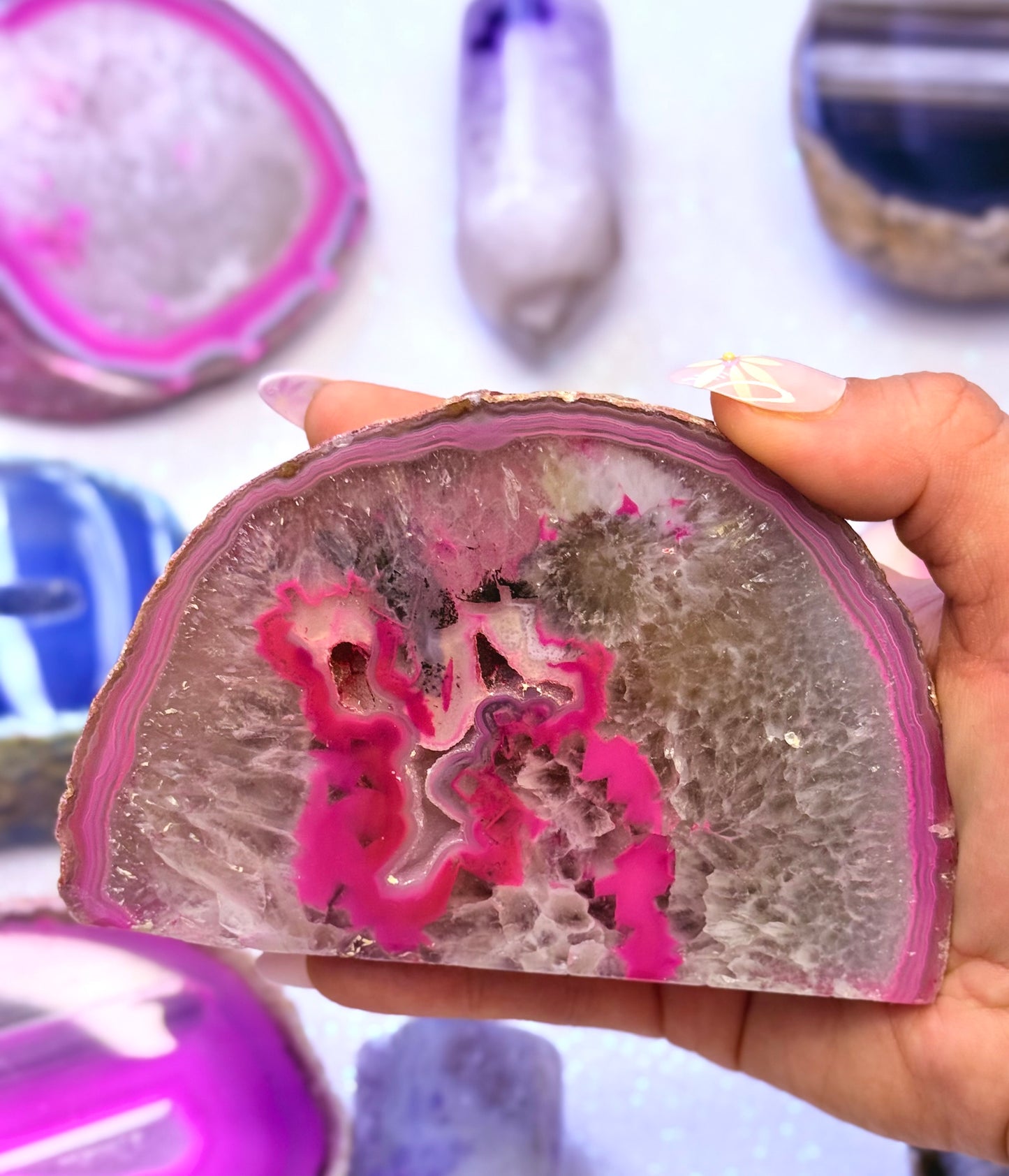 Pink Australian Agate Basecut Freeform Standing Tower Dyed Crystal ‘Petra’ 360g