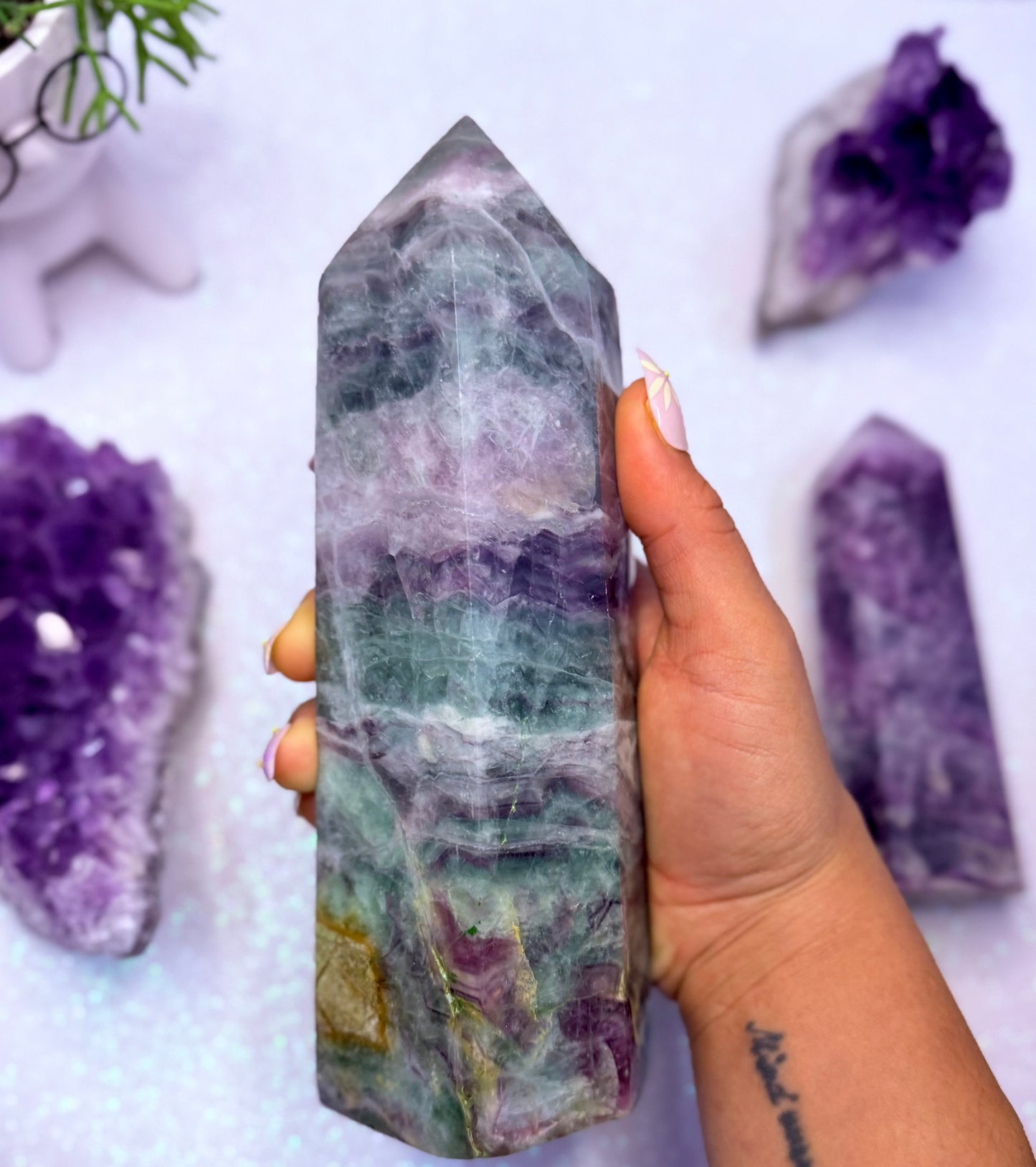 Rainbow Fluorite Point Tower Crystal Generator ‘Faith’ 1.47kg