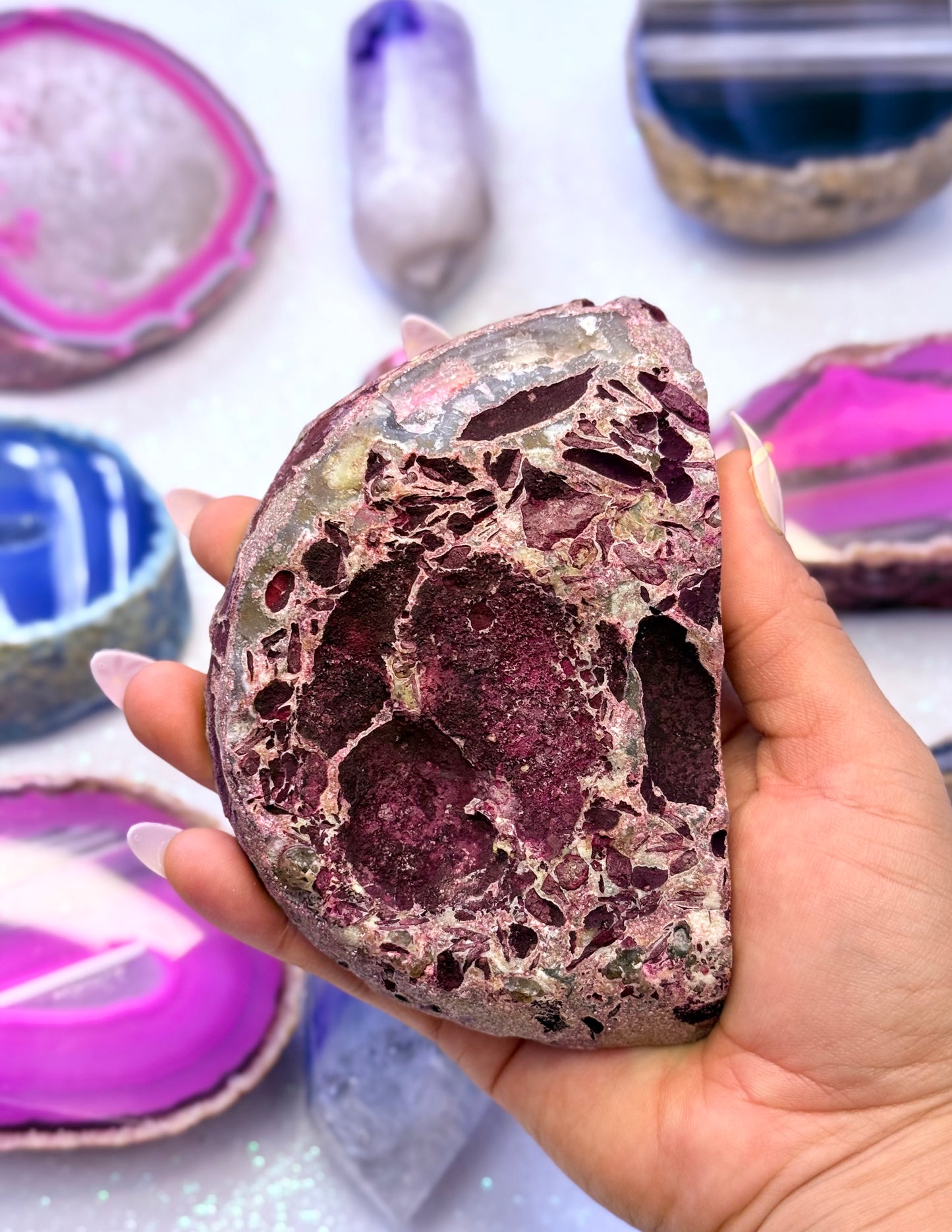 Pink Australian Agate Basecut Freeform Standing Tower Dyed Crystal ‘Petra’ 360g