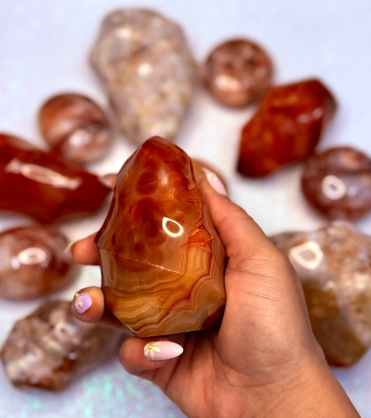 Carnelian Flame Freeform Crystal Tower ‘Charlie’ 423g