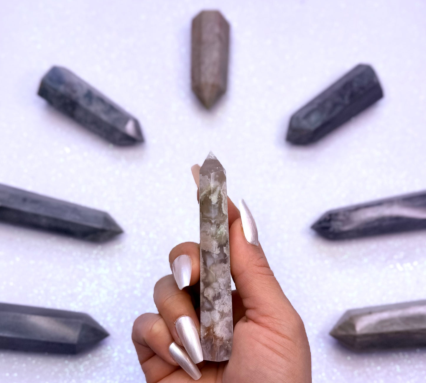 Flower Agate Point Generator Tower 75g #2