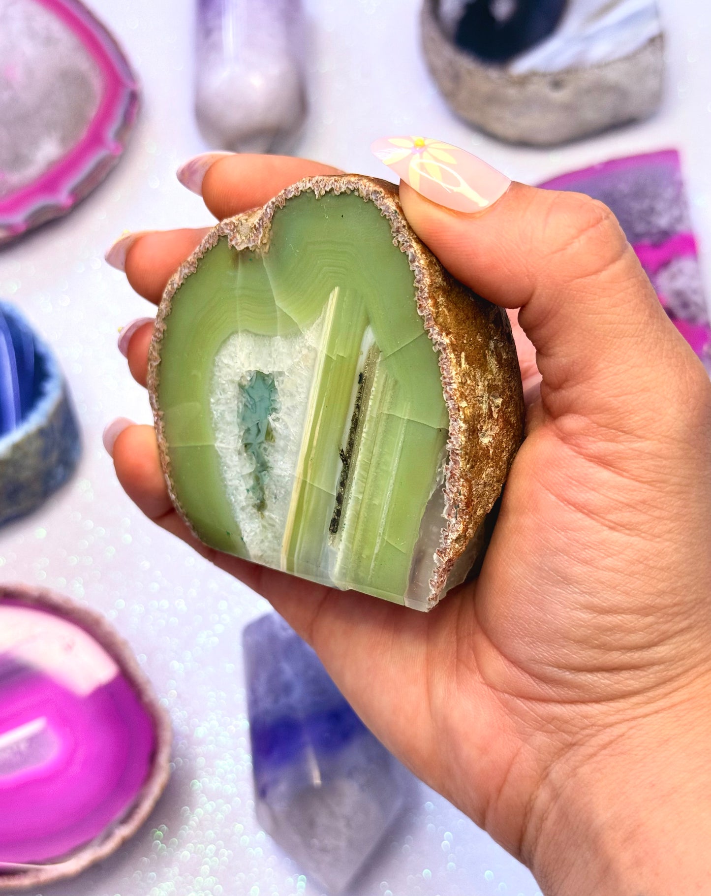 Green Agate Basecut Freeform Standing Tower Crystal ‘Gia’ 266g