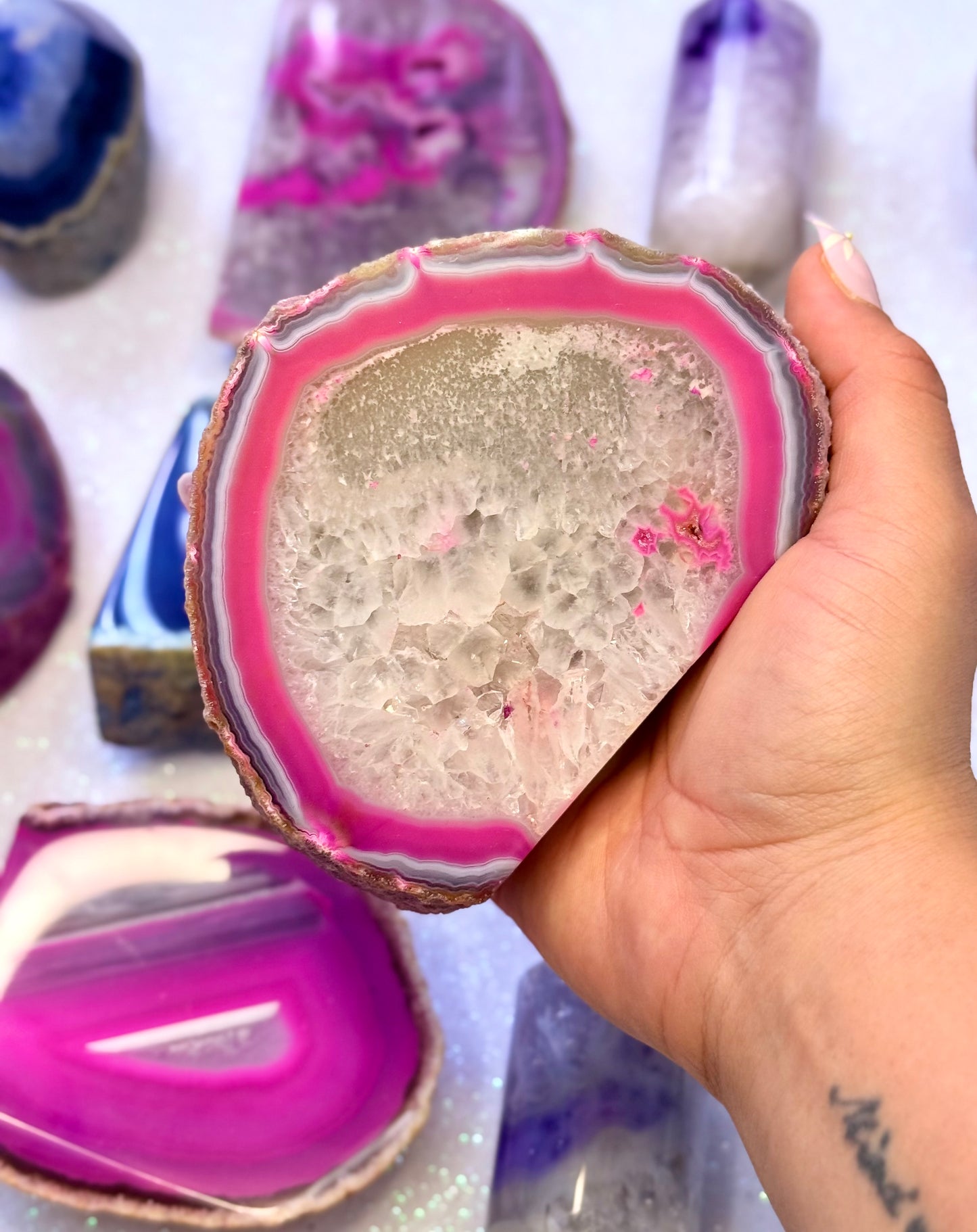Pink Agate Basecut Freeform Standing Tower Dyed Crystal  ‘Paloma’ 395g