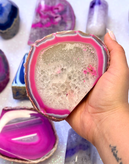 Pink Agate Basecut Freeform Standing Tower Dyed Crystal  ‘Paloma’ 395g