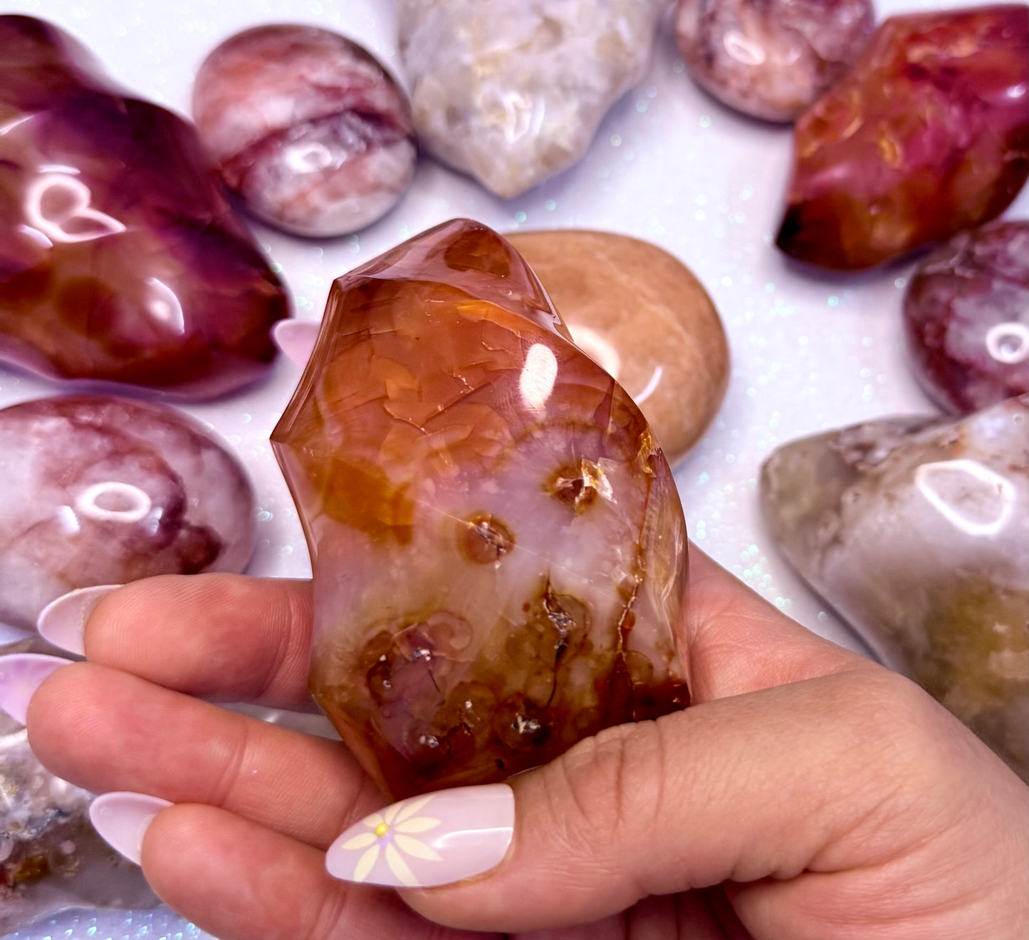 Carnelian Flame Freeform Crystal Tower ‘Chloe’ 263g