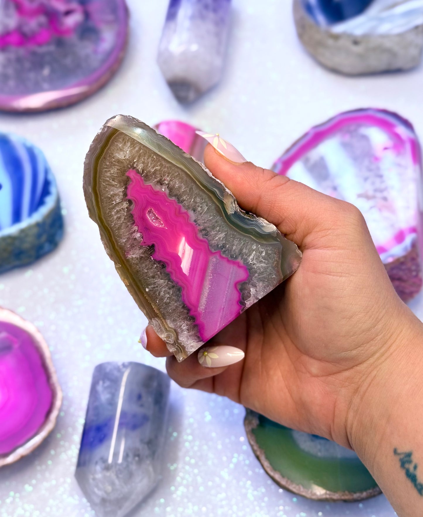 Pink Agate Basecut Freeform Standing Tower Dyed Crystal ‘Poppy’ 350g