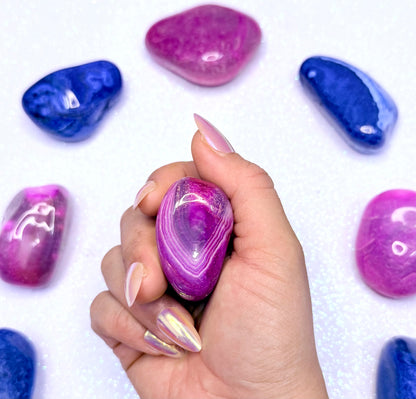 Pink Agate Dyed Palm Stone #3