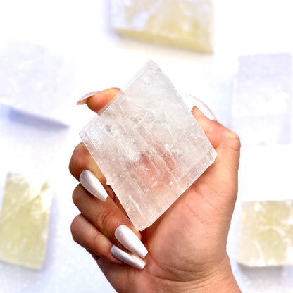 Clear Iceland Spar Optical Calcite Raw Crystal Slab #4 300g