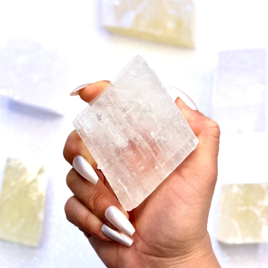 Clear Iceland Spar Optical Calcite Raw Crystal Slab #4 300g