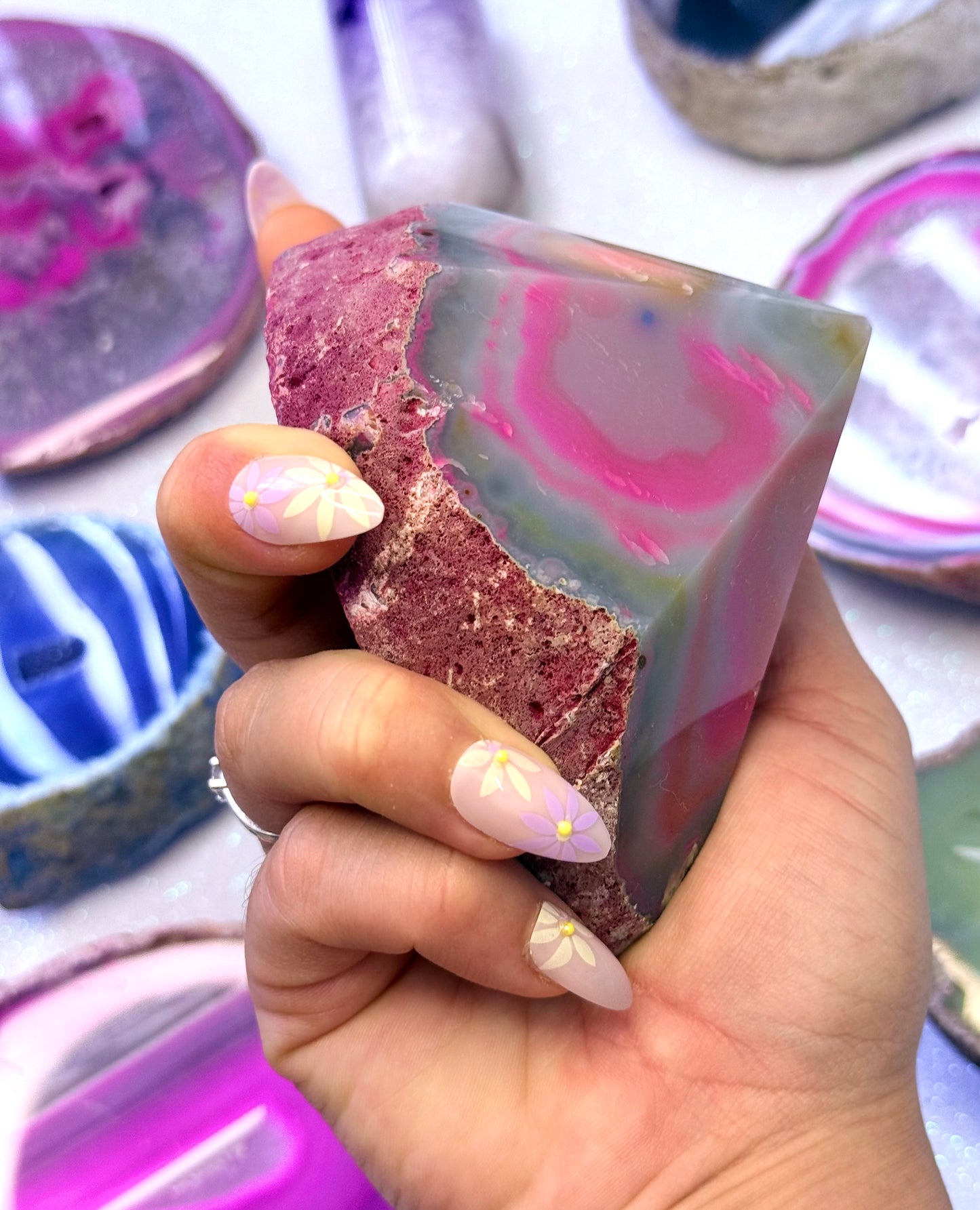 Pink Agate Basecut Freeform Standing Generator Tower Dyed Crystal ‘Paris’ 486g