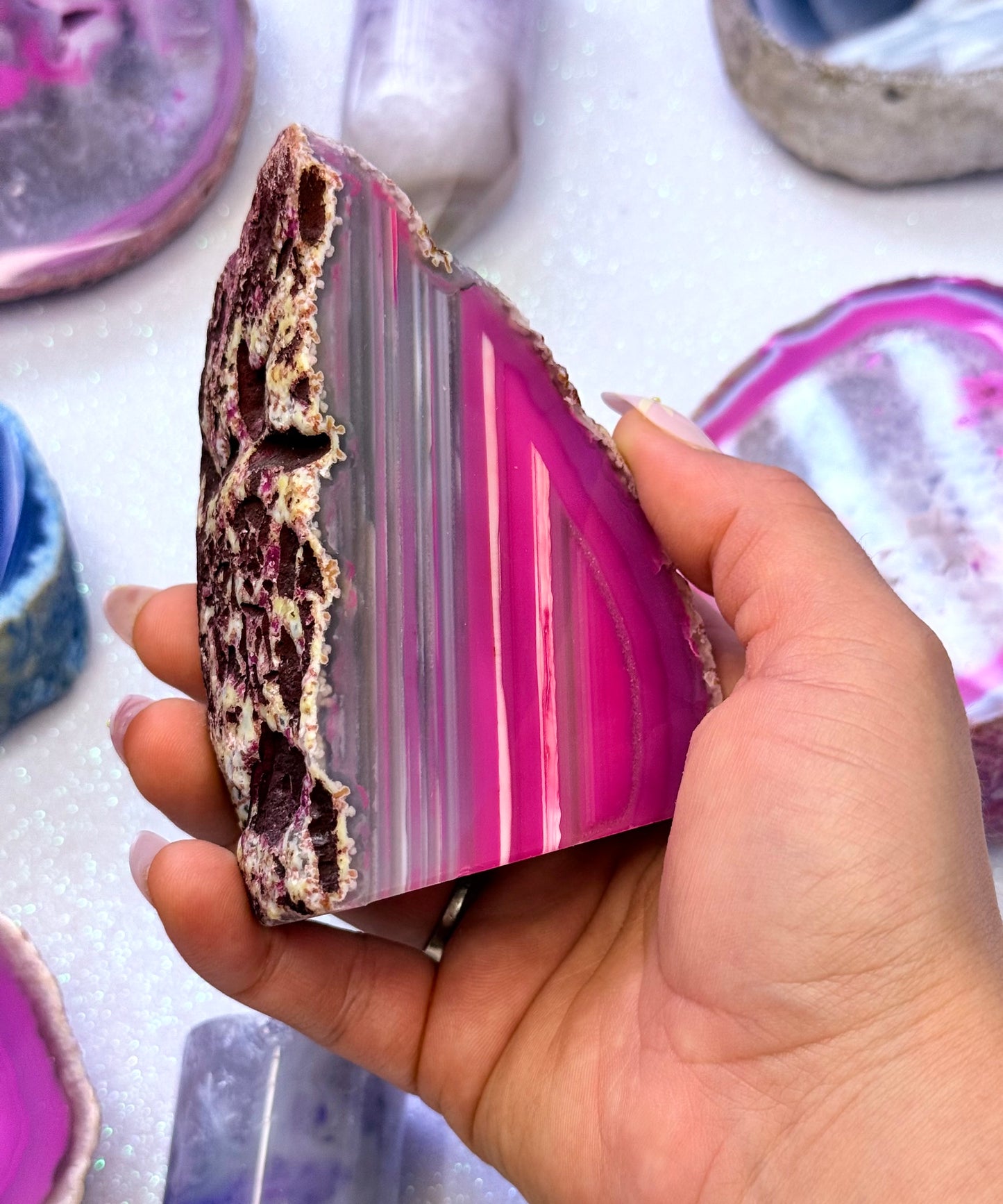 Pink Agate Basecut Freeform Standing Tower Dyed Crystal ‘Penelope’ 418g