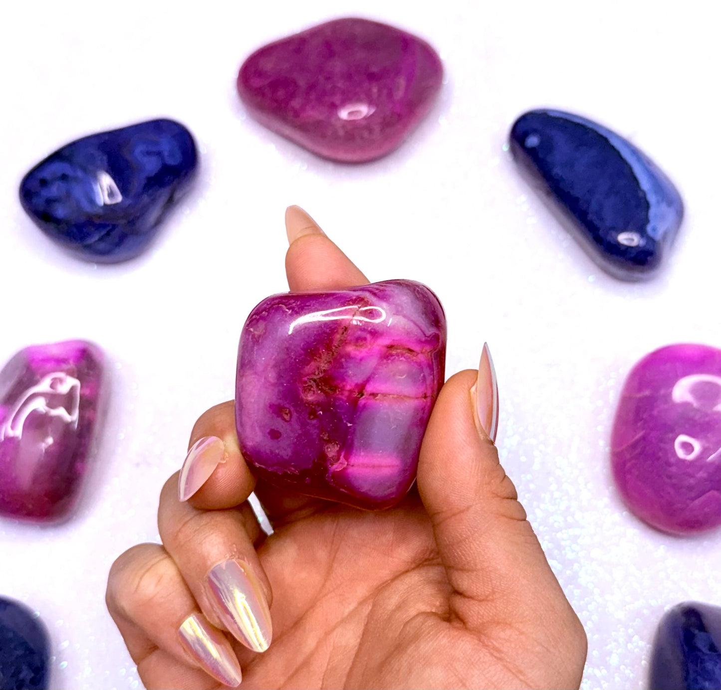 Pink Agate Dyed Palm Stone #3