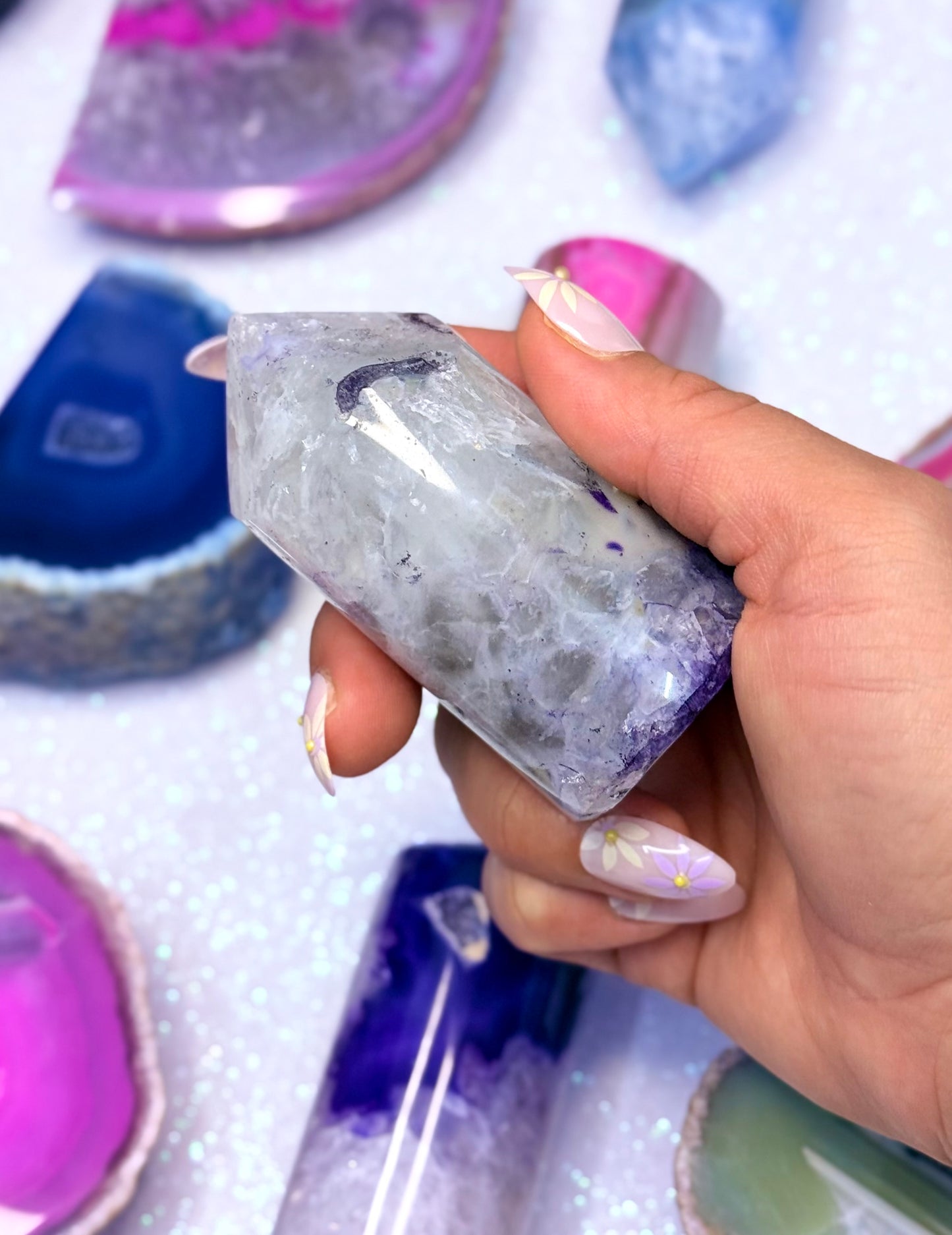 Purple and Yellow Agate Point Tower Generator Natural Dyed Crystal ‘Patience’ 187g