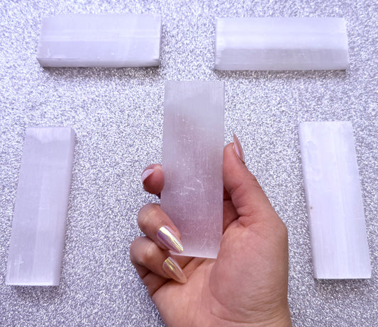 Selenite Polished Raw Rectangle Charging Plate - Large