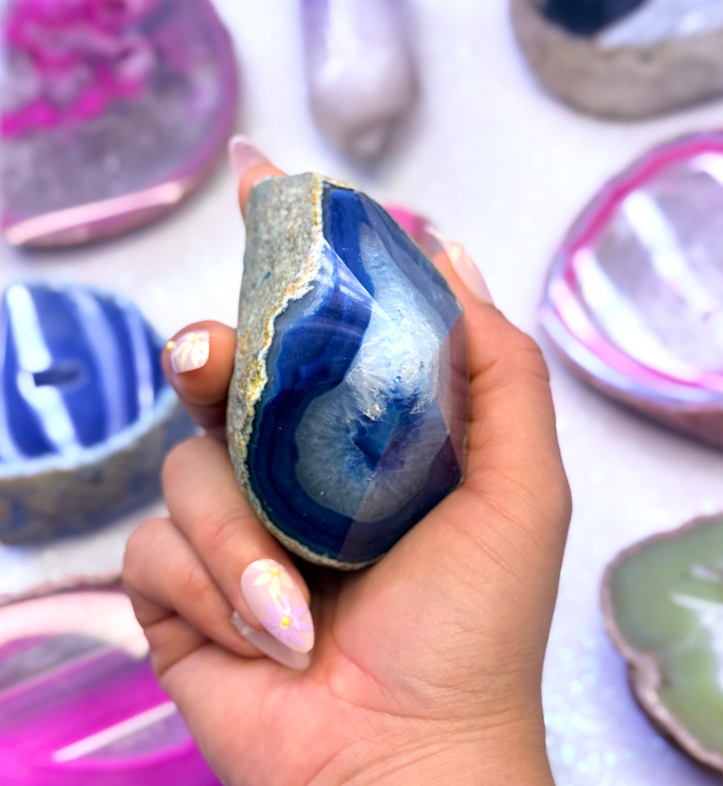 Blue Agate Point Basecut Freeform Generator Tower Dyed Natural Crystal ‘Byron’ 253g