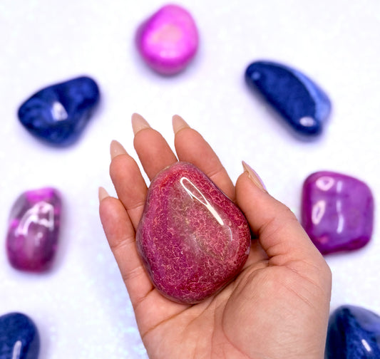 Pink Agate Dyed Palm Stone #1