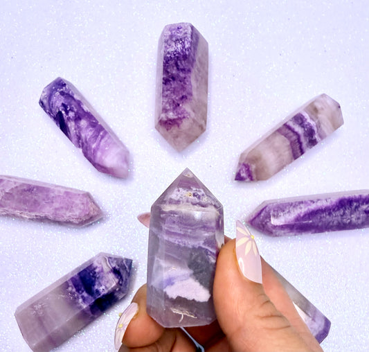Rare Purple Silk Fluorite Point Tower 60g