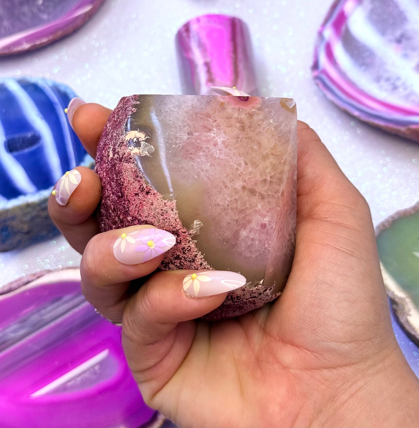 Pink Agate Basecut Freeform Standing Generator Tower Dyed Crystal ‘Phoenix’ 314g