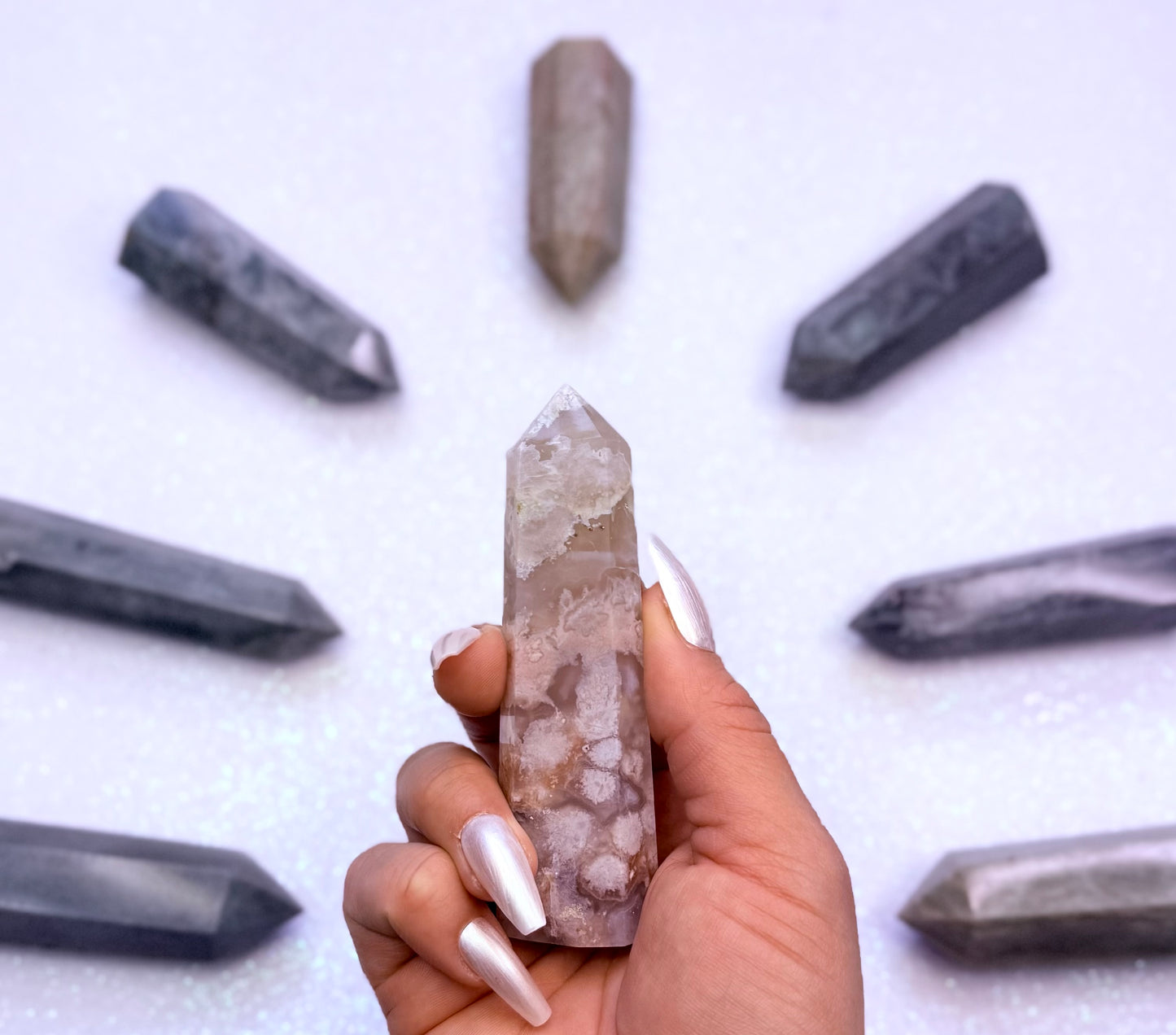 Flower Agate Point Generator Tower 75g #2