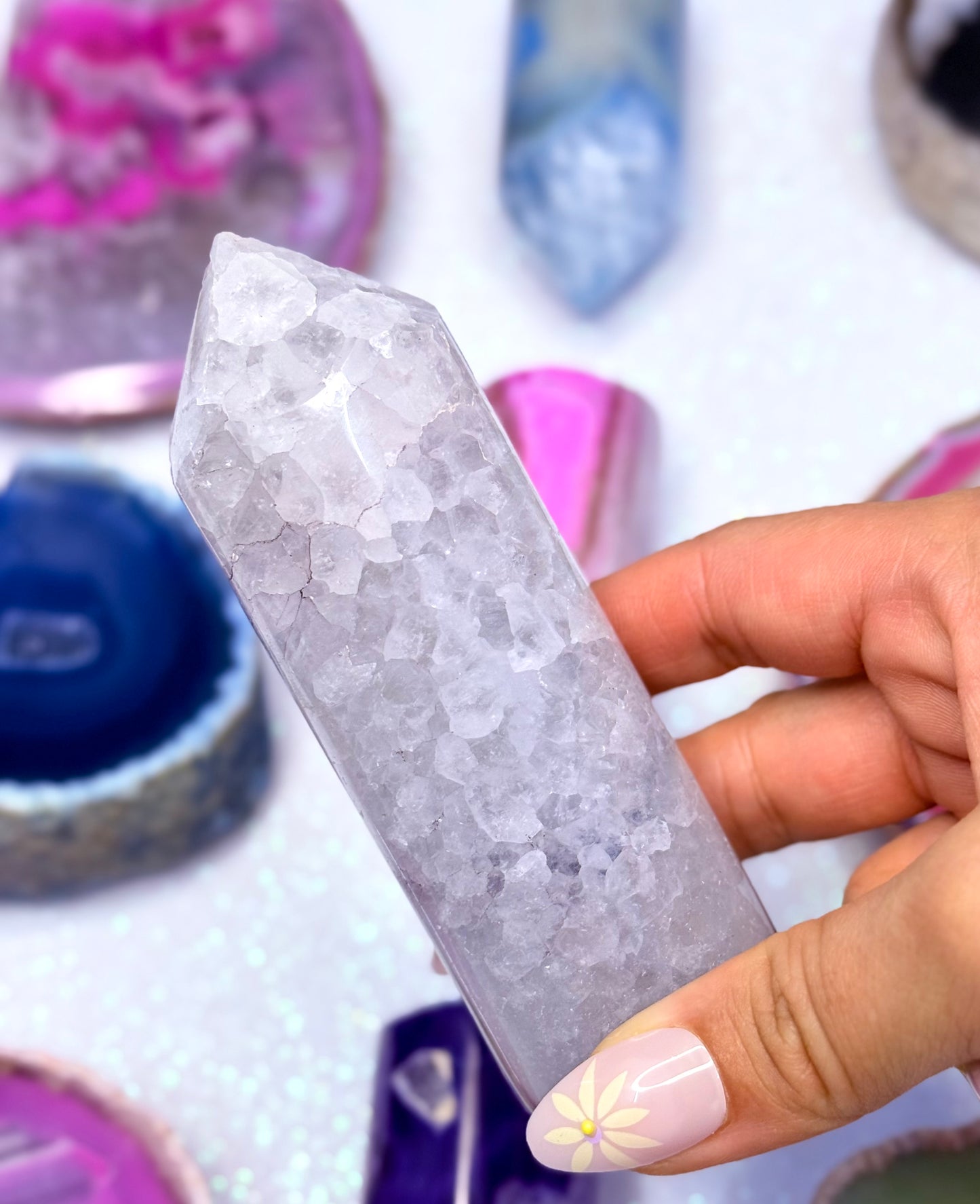 Blue Agate Point Tower Generator Natural Dyed Crystal  ‘Bodie’ 275g