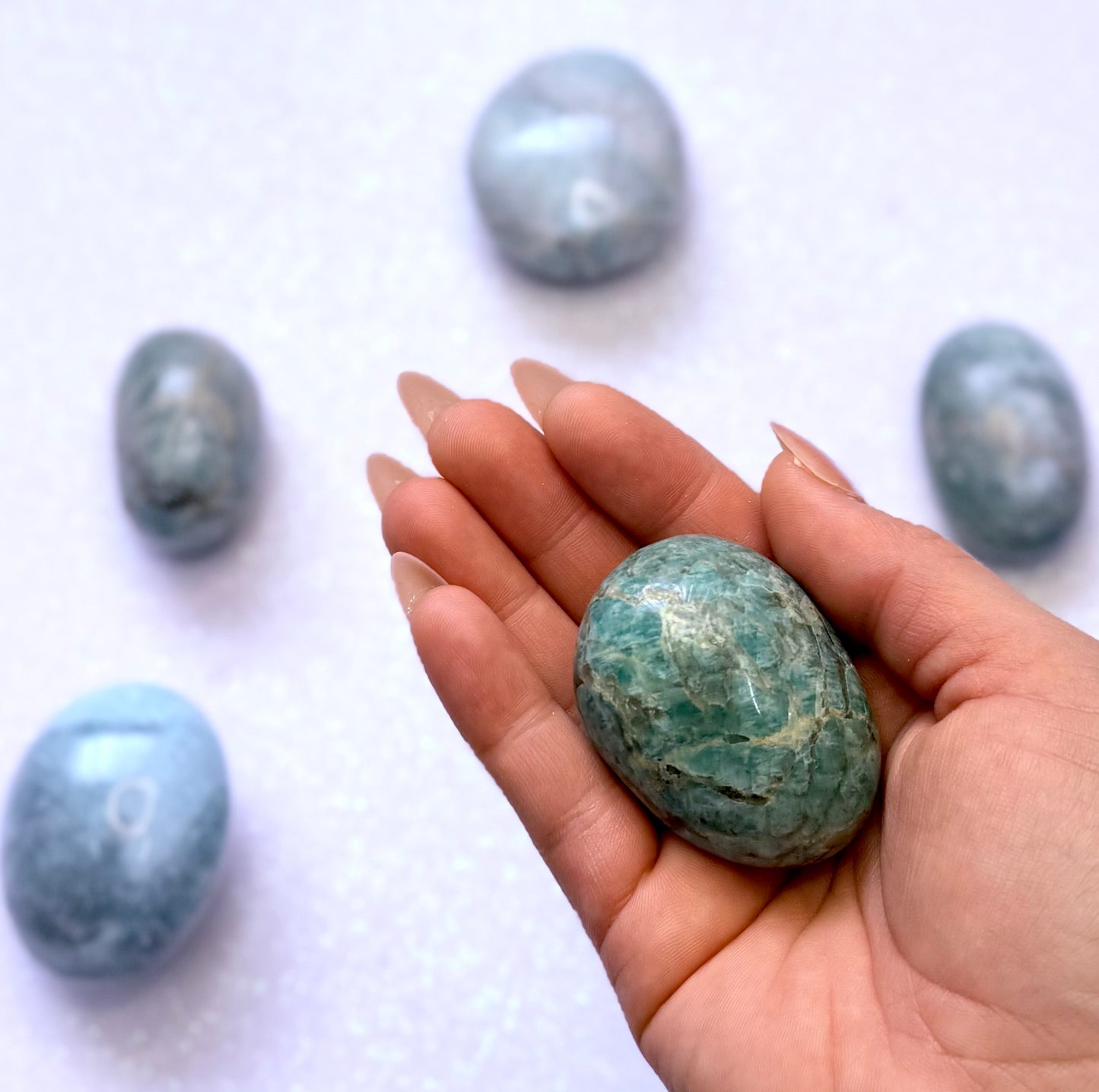 Amazonite Palm Stone with Black Tourmaline Inclusions #11