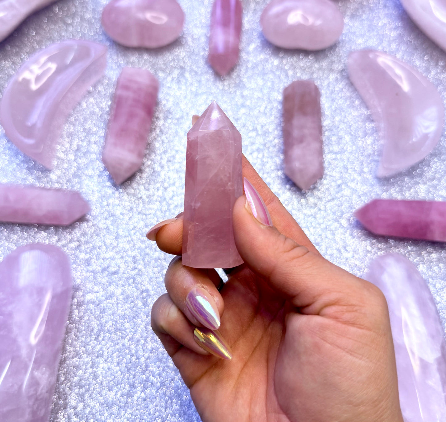 Rose Quartz Point Generator Crystal Tower - 53g