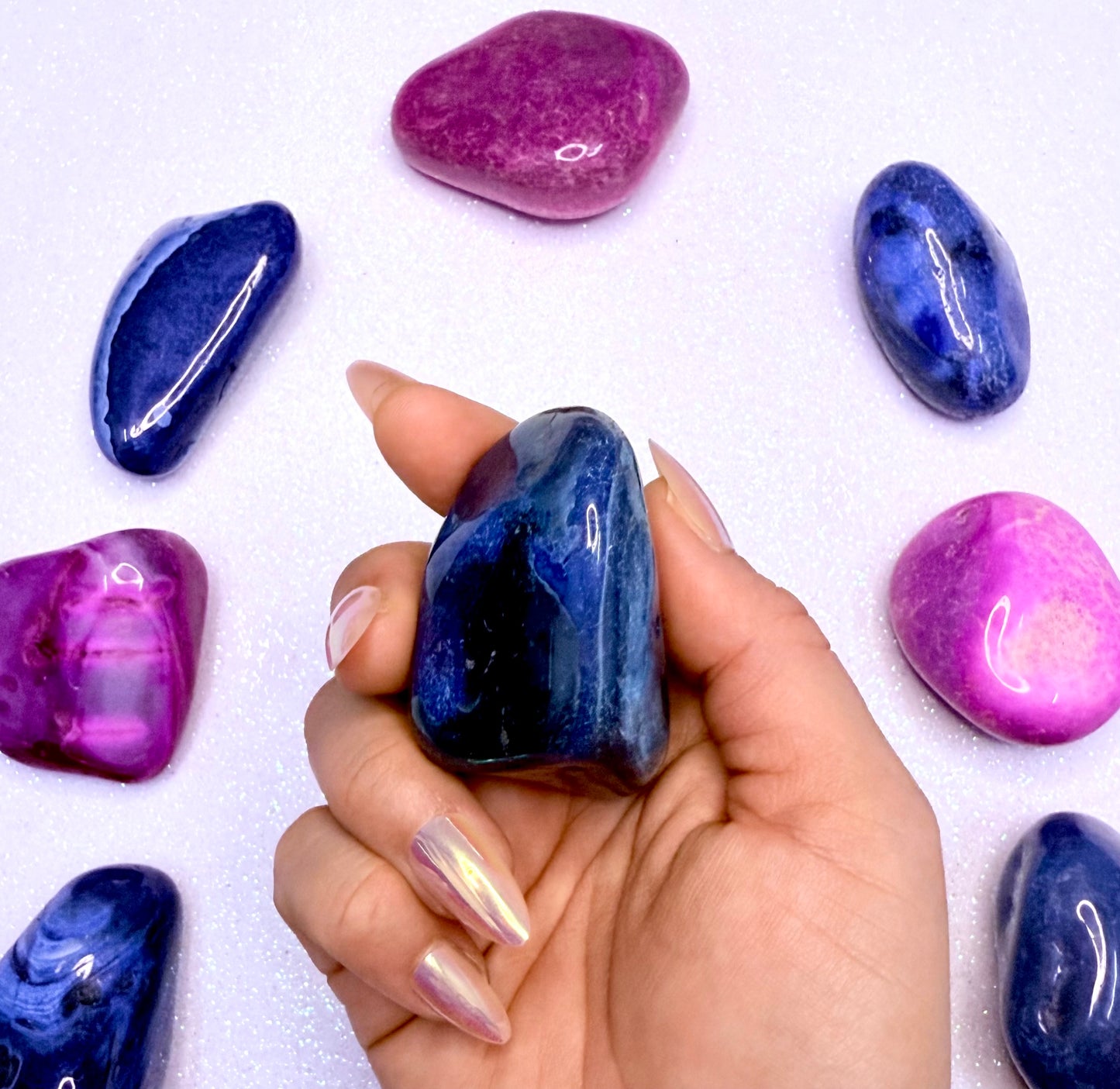 Blue Agate Dyed Palm Stone #5