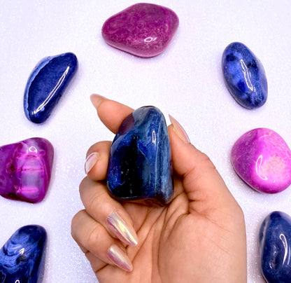 Blue Agate Dyed Palm Stone #5