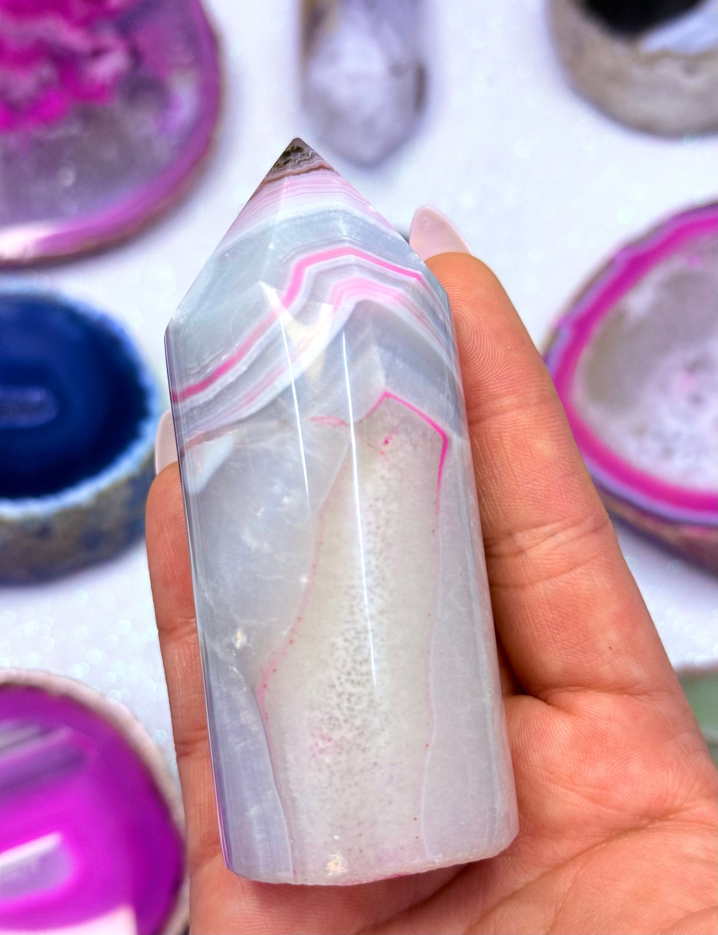 Pink Australian Agate Point Tower Generator Natural Dyed Crystal ‘Piper’ 218g