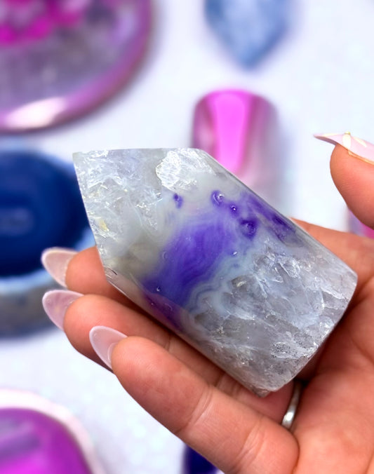 Purple Agate Point Tower Generator Natural Dyed Crystal ‘Pearl’ 153g