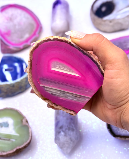 Pink Agate Basecut Freeform Standing Tower Dyed Crystal ‘Paige’ 366g